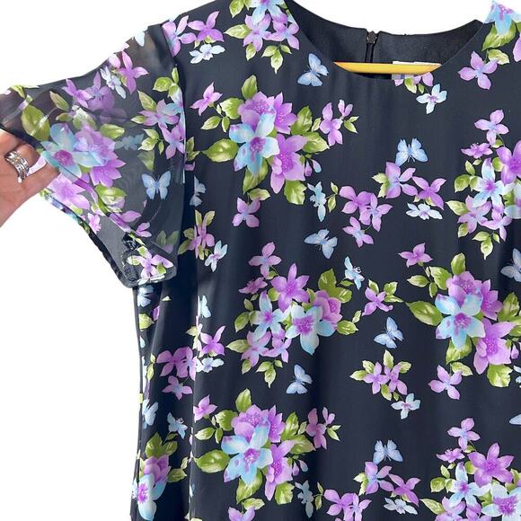 VTG Y2K 90's Floral Butterfly Modest Romantic Whimsy Fairy Midi Dress MEDIUM - Picture 4 of 9